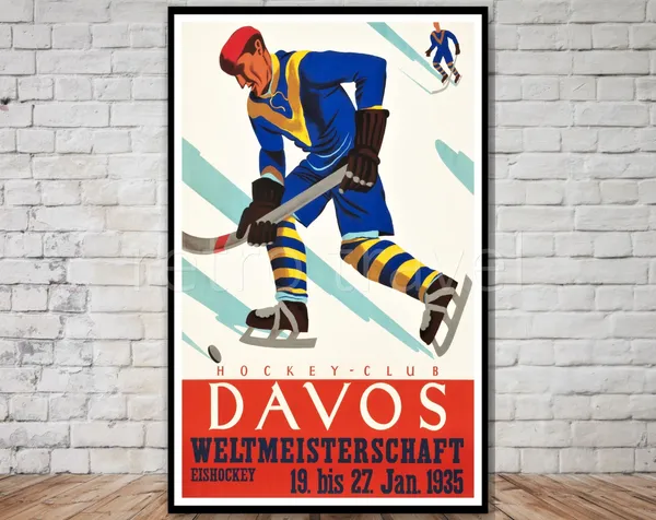Davos Switzerland Vintage Travel Poster, Hockey Club