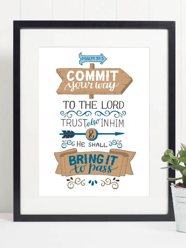 Psalm 37:5 Bible Verse Art Print, Inspirational Quote