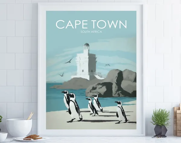 Cape Town Vintage Style Travel Poster, South Africa