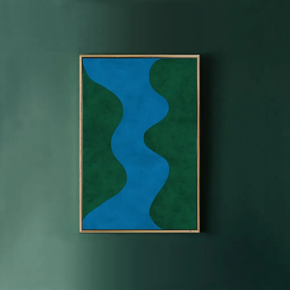 Blue And Green Abstract Print, Mid Modern Decor - Image 3