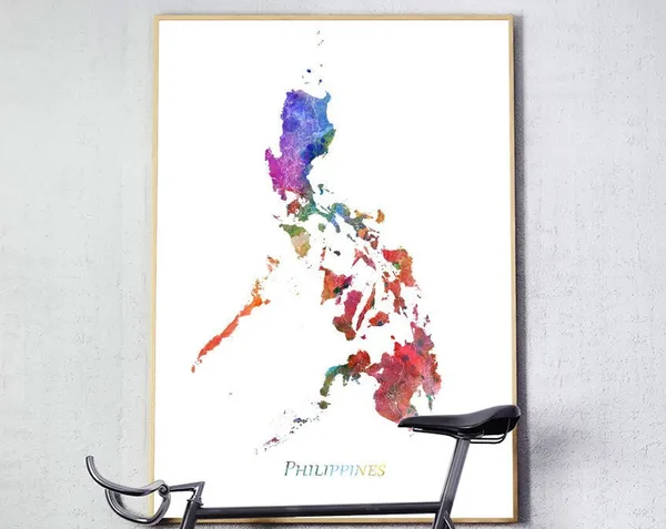 Philippines Map Watercolor Poster, Travel Poster