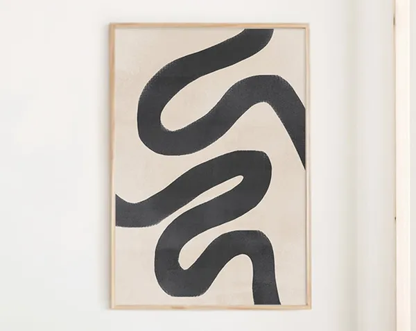 Black Beige Swirl Abstract Art Print, Tropical Style