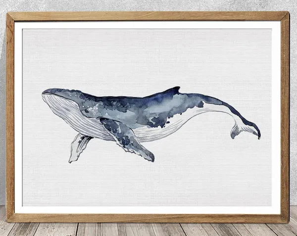Humpback Whale Watercolor Art Print, Nursery Decor