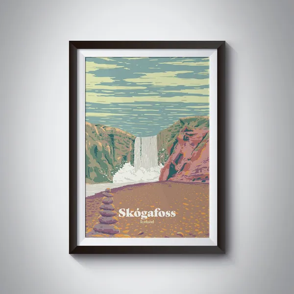 Skogafoss Iceland Retro Travel Poster, National Park