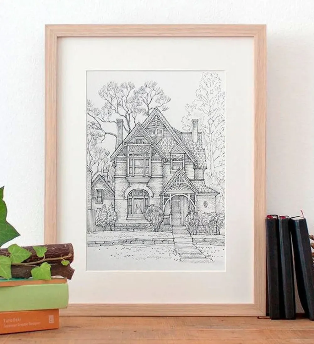 Custom House Sketch From Photo, Home Portrait Art Print