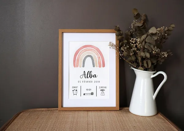 Personalized Birth Poster, Rainbow Watercolor Print