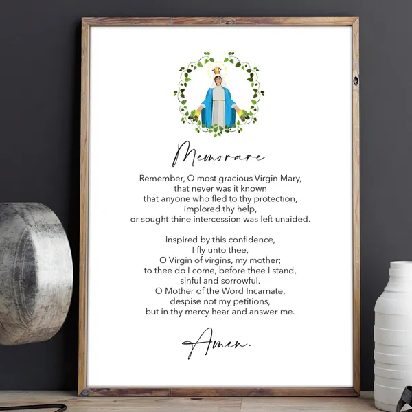 Memorare Christian Prayer Art Print for Mom, Mother's Day Gift