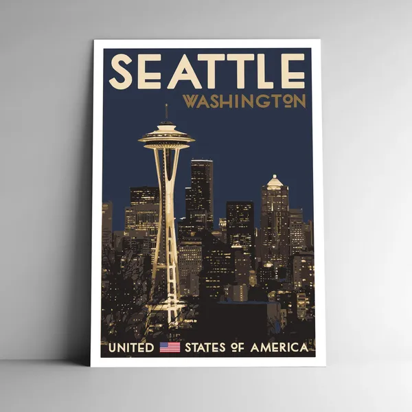 Seattle Vintage Style Travel Poster, Washington