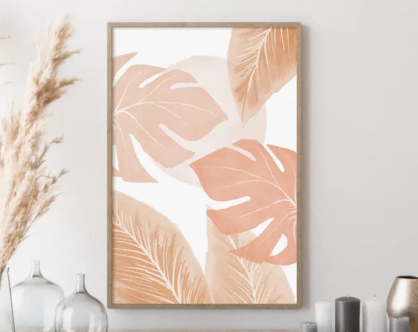 Pastel Monstera Leaf Art Print, Tropical Minimalist