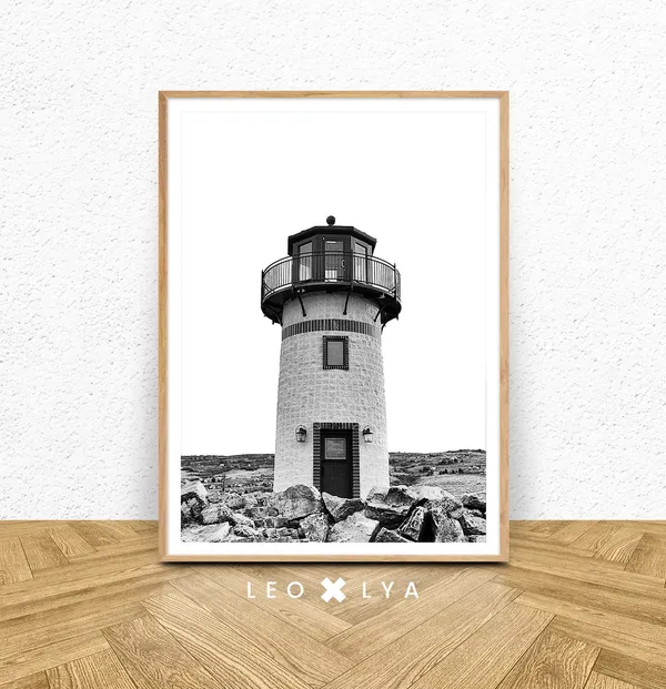 Lighthouse Black and White Coastal Minimalist Art Print