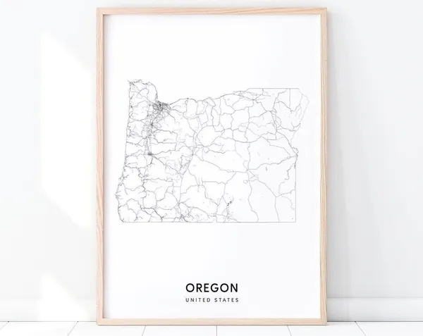 Oregon Map Art Print, Modern Minimalist Office Decor