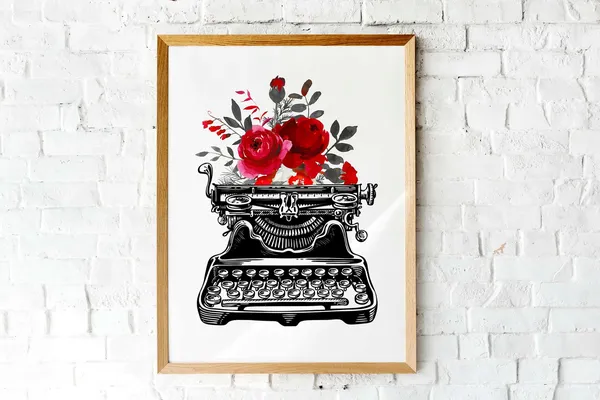 Vintage Typewriter With Watercolor Flowers Art Print