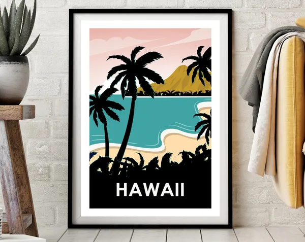 Hawaii Retro Travel Poster, Living Room Art Print