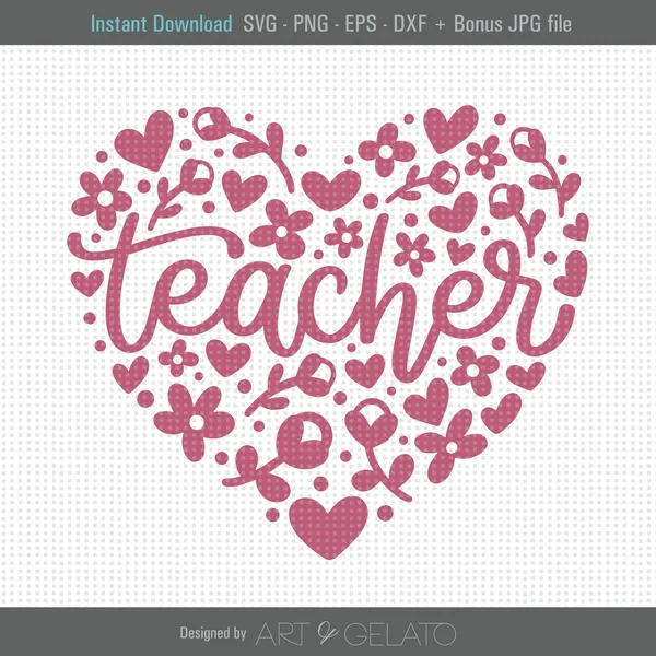 Teacher Floral Heart Art Print, Best Teacher Ever