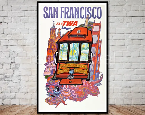 San Francisco Cable Car Travel Poster, Vintage Retro