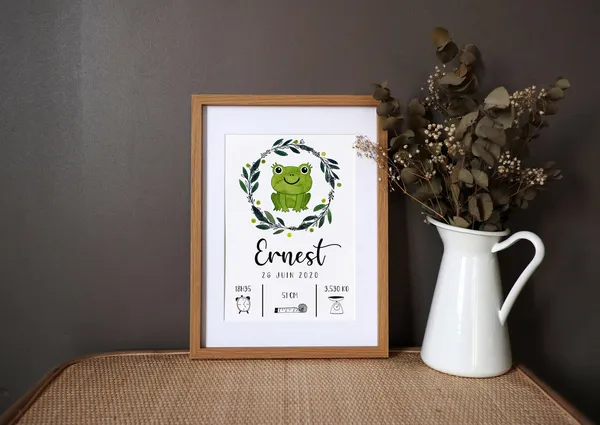 Personalised Birth Poster, Grenouille Watercolor
