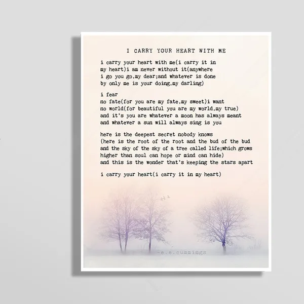 E.E. Cummings Love Poem Art Print, Literary Wall Art