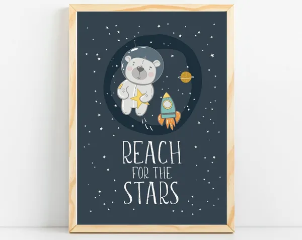 Space Nursery Print, Reach For The Stars Poster