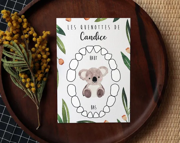 Personalized Koala Watercolor Art Print, Baby Teeth
