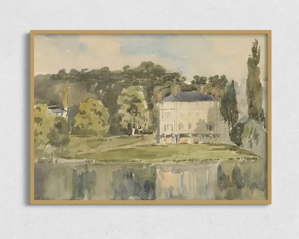 Riverside House Vintage Art Print, Antique Style