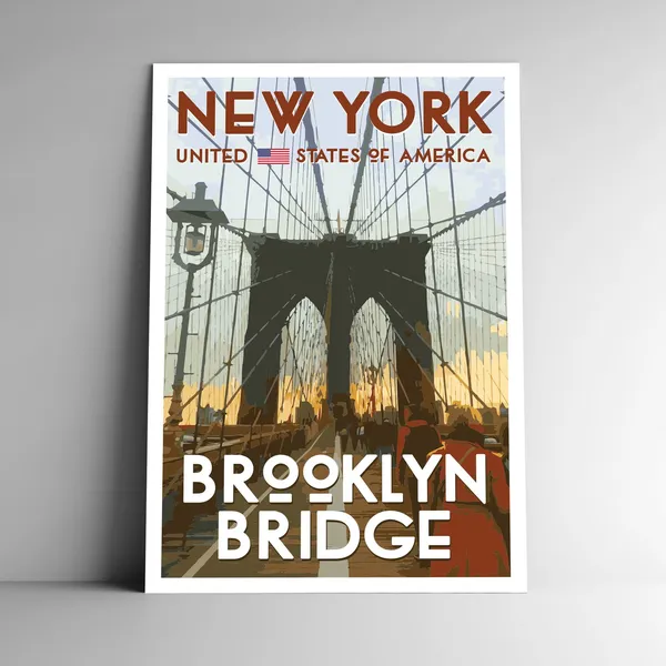 New York Brooklyn Bridge WPA Style Vintage Travel Poster
