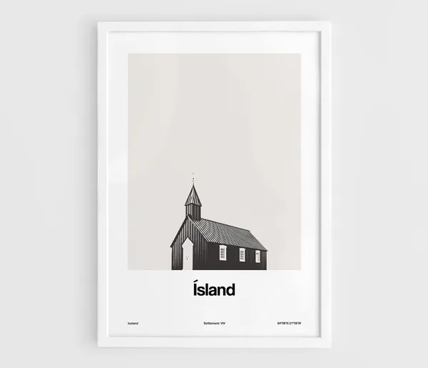 Budir Black Church, Iceland Minimalist Art Print