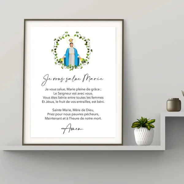 Hail Mary French Prayer Christian Art Print