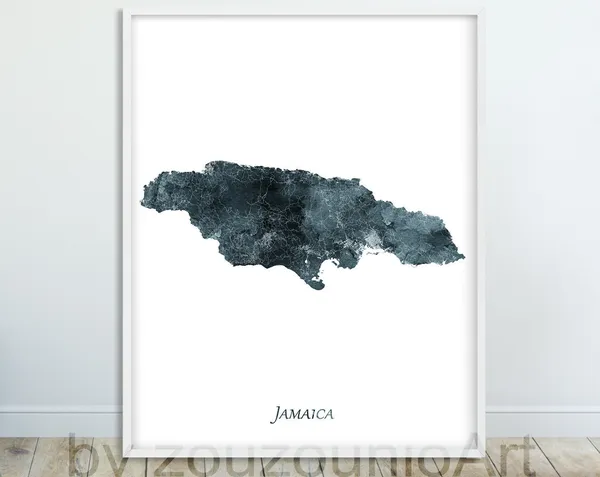 Jamaica Map Watercolor Art Print, Home Office Decor