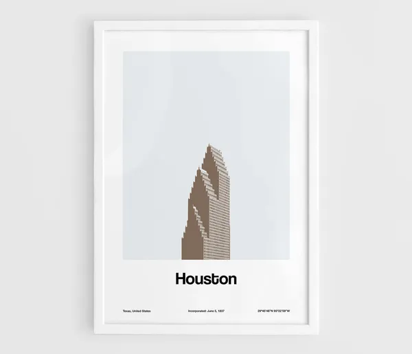Houston Skyscrapers Minimalist City Print, Texas Skyline