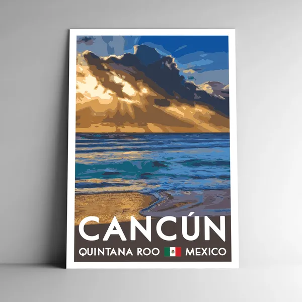Cancun Vintage Style Travel Poster, Quintana Roo