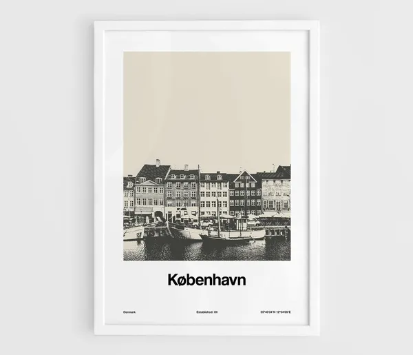 Copenhagen Nyhavn Skyline, Minimalist Art Print