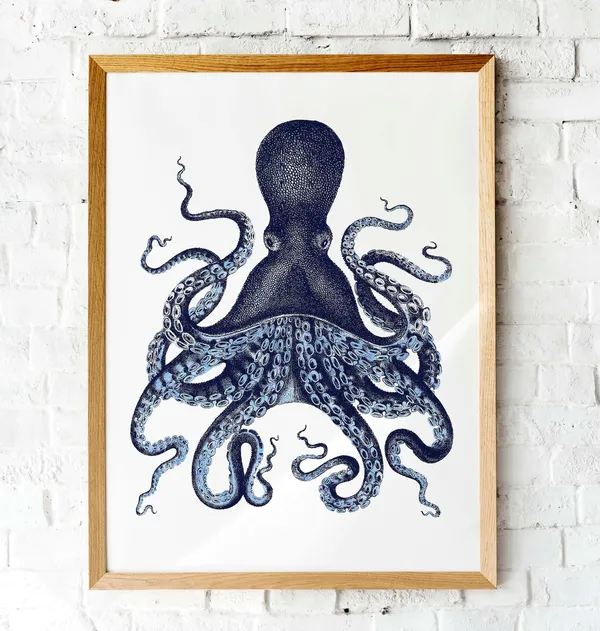 Kraken Octopus Art Print, Ocean Sea Life