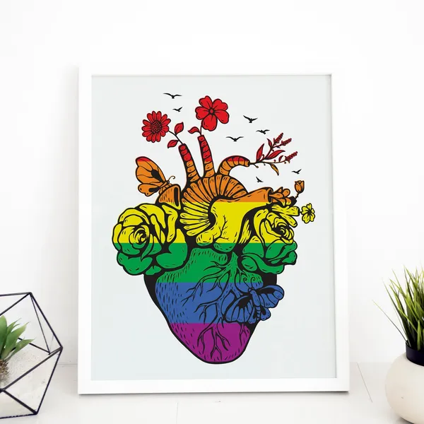 Gay Pride Heart Rainbow Flag, LGBTQ Art Print