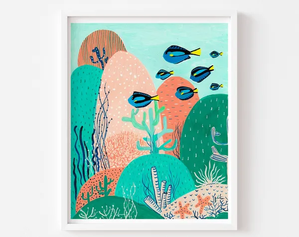 Blue Tang Nursery Art Print, Tropical Ocean Decor