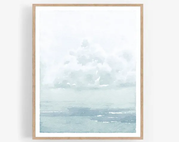 Neutral Cloud Watercolor Art Print, Abstract Sky