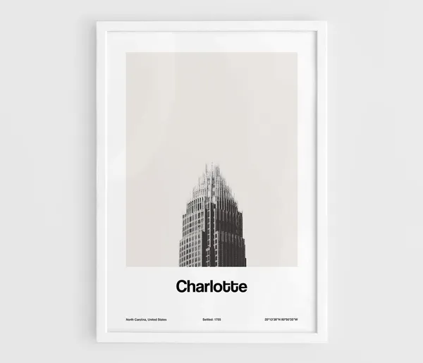 Charlotte NC Skyline, Minimalist Poster Print