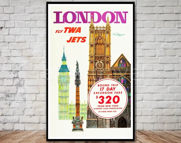 London Travel Poster, Retro Jet Travel Print