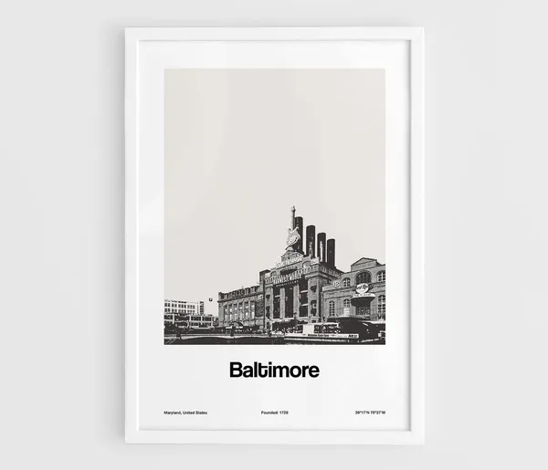 Baltimore Maryland Skyline, Minimalist City Art Print