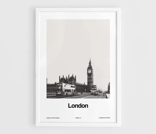 London Skyline, Minimalist Black and White Travel Poster