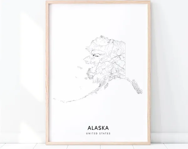 Alaska Map Print, Modern Minimalist Office Decor