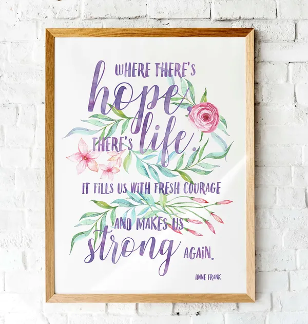 Anne Frank Watercolor Quote Art Print, Hope and Life