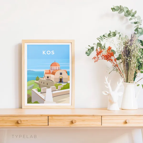 Kos Greece Travel Poster, Greek Landscape Art Print