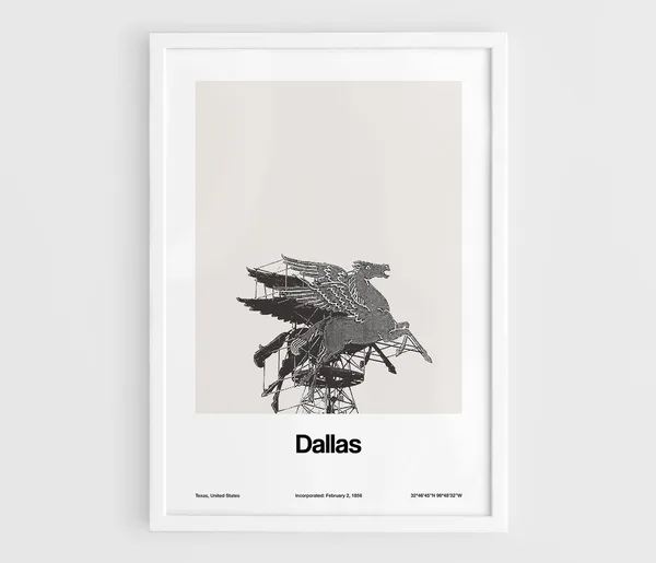Dallas Pegasus Minimalist Skyline Art Print, Texas