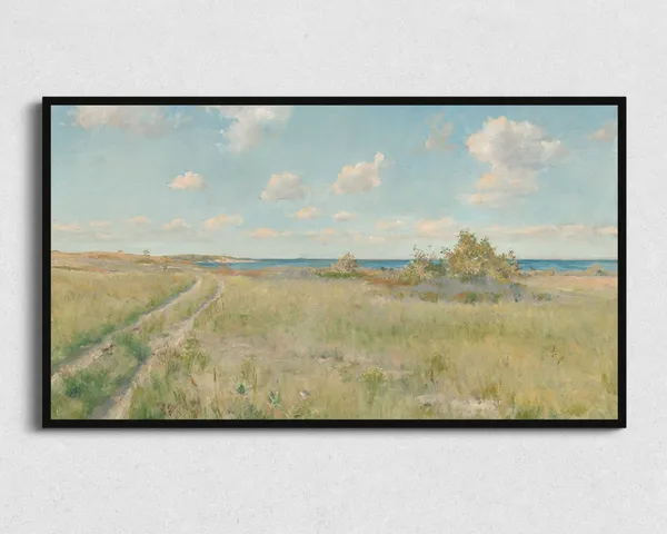 Vintage Ocean Landscape Painting, Coastal Art Print