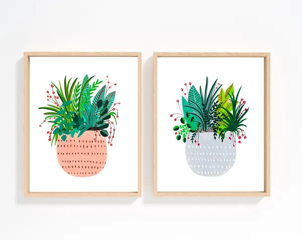 Minimalist House Plant Art Print, Mid-Century Decor