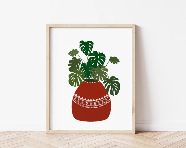 Monstera Terracotta Potted Plant Tropical Art Print
