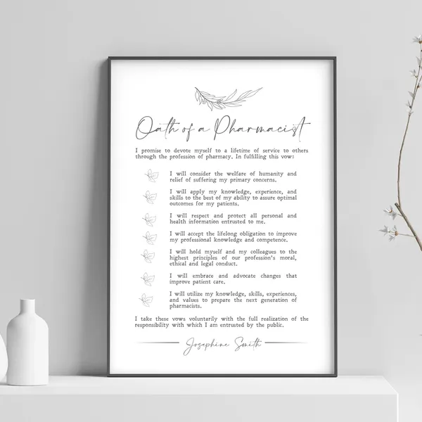 Personalized Oath of a Pharmacist Minimalist Art Print