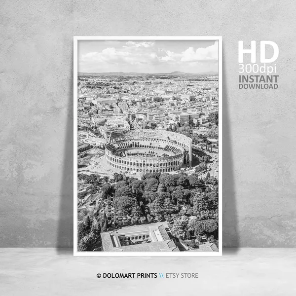 Rome Colosseum Travel Poster, Black and White