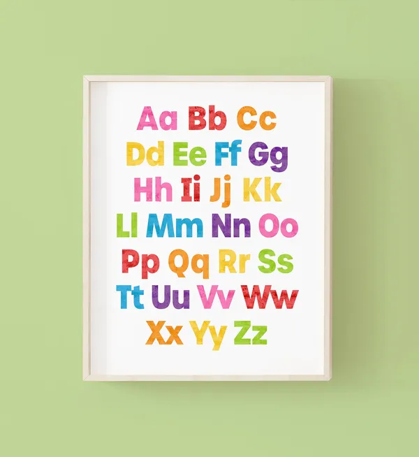 Rainbow Alphabet Nursery Art, Educational ABC Poster