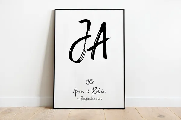 Yes Personalized Wedding Poster, Rings, Names and Date